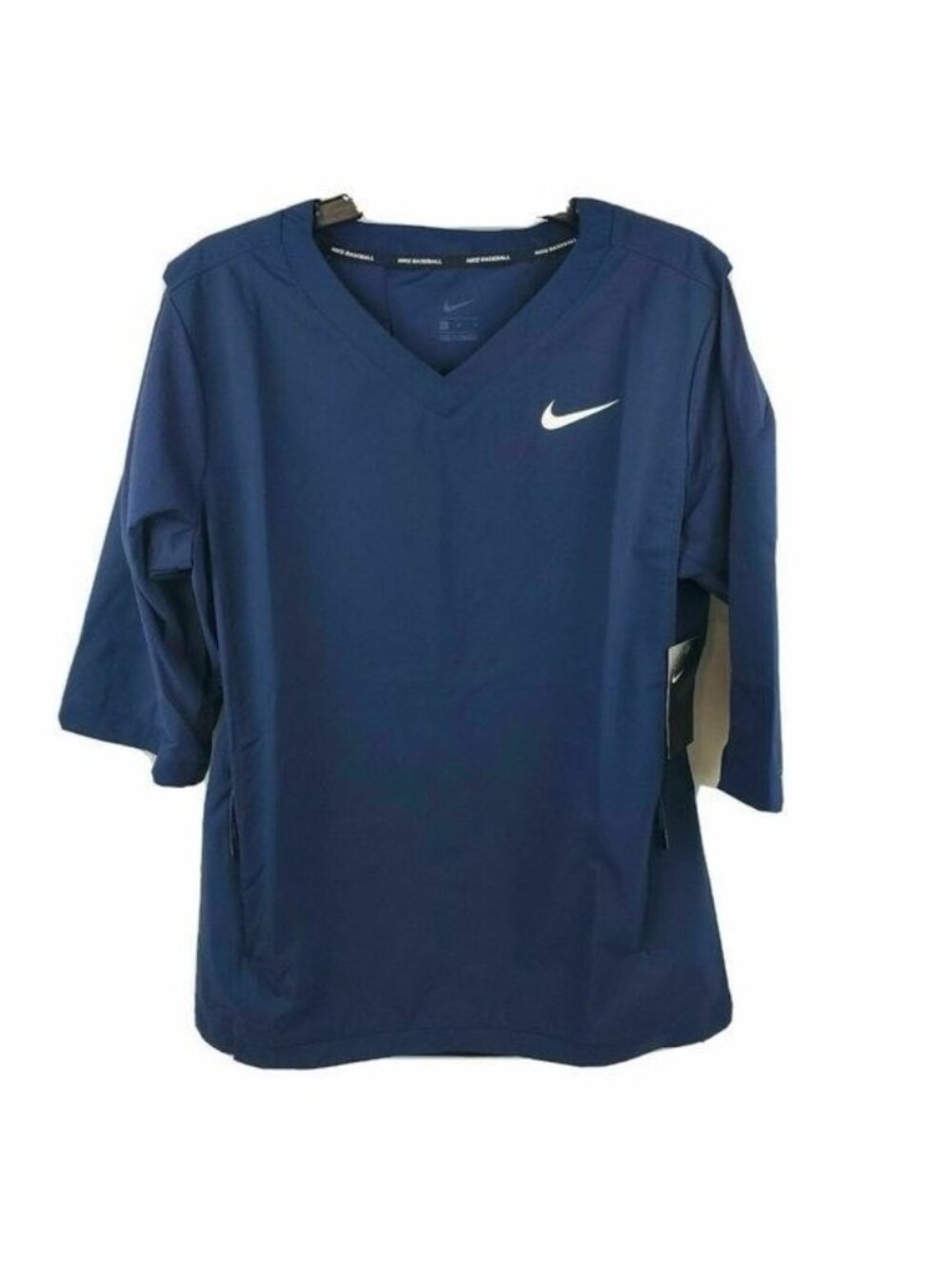 NIKE Baseball Pullover Jacket Mens Small 3/4 Sleeve V-Neck Navy Blue 897383-419